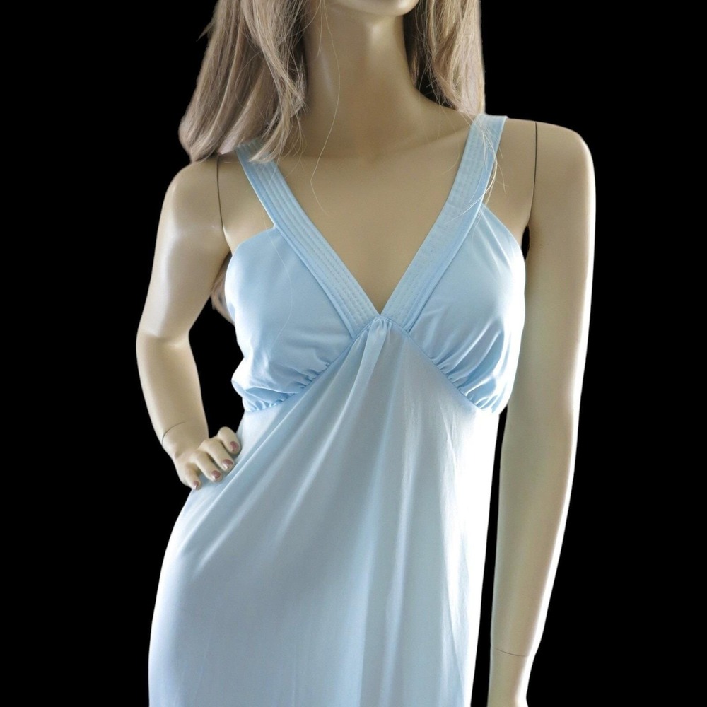 Vtg 70s Sky Blue Gown Empire Waist M Ethereal Archival Romantic Dreamy Aesthetic - Picture 3 of 8